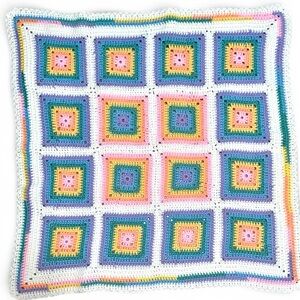 VTG Handmade Granny Square Afghan Crochet Lap Throw Blanket Quilt Pastel 35.5”